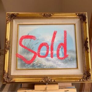 N/AOriginal  vintage oil “girl on beach” painting Elegant Gold Framed Art